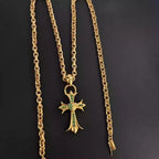 S925 Silver Green Stone Heart Gold Cross Pendant Necklace™