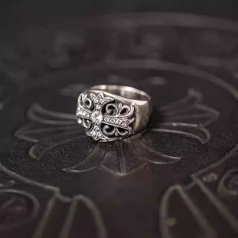 S925 Silver Fleur De Lis Gem Cross Ring™