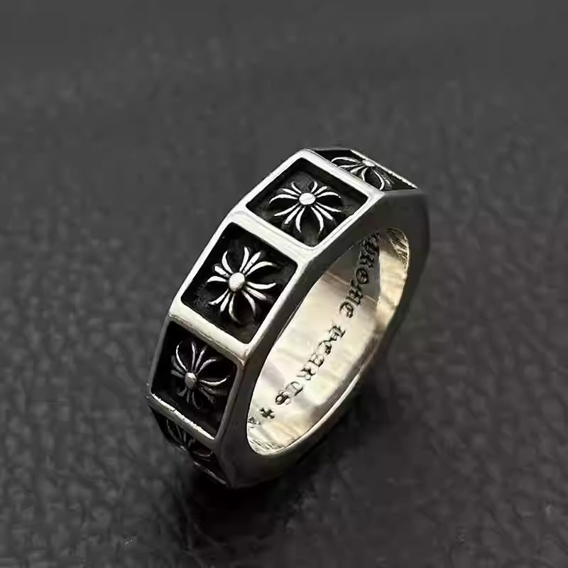 S925 Silver Flower Cross Block Ring™