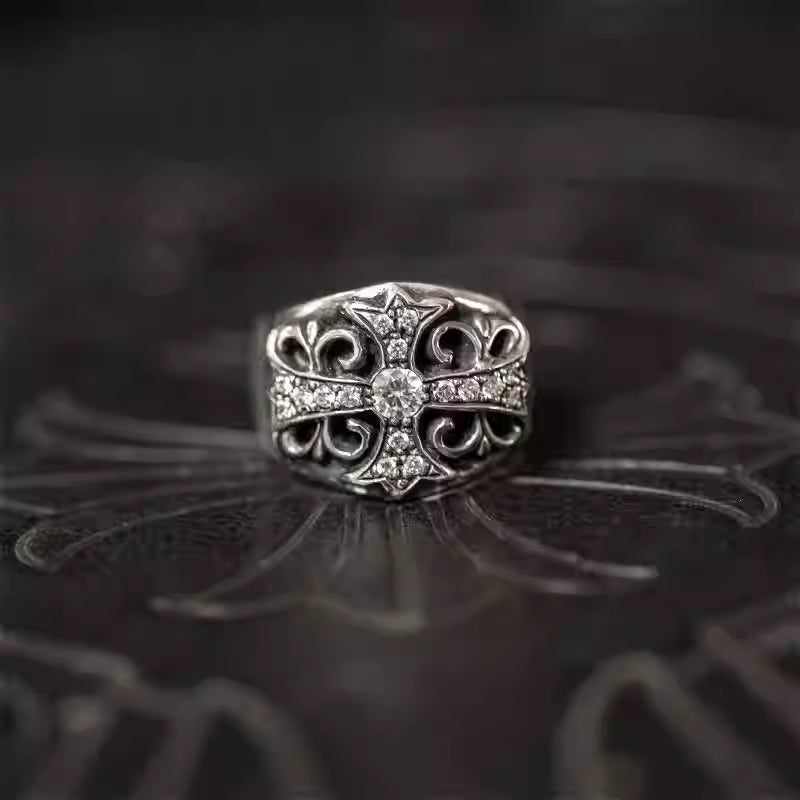 S925 Silver Fleur De Lis Gem Cross Ring™