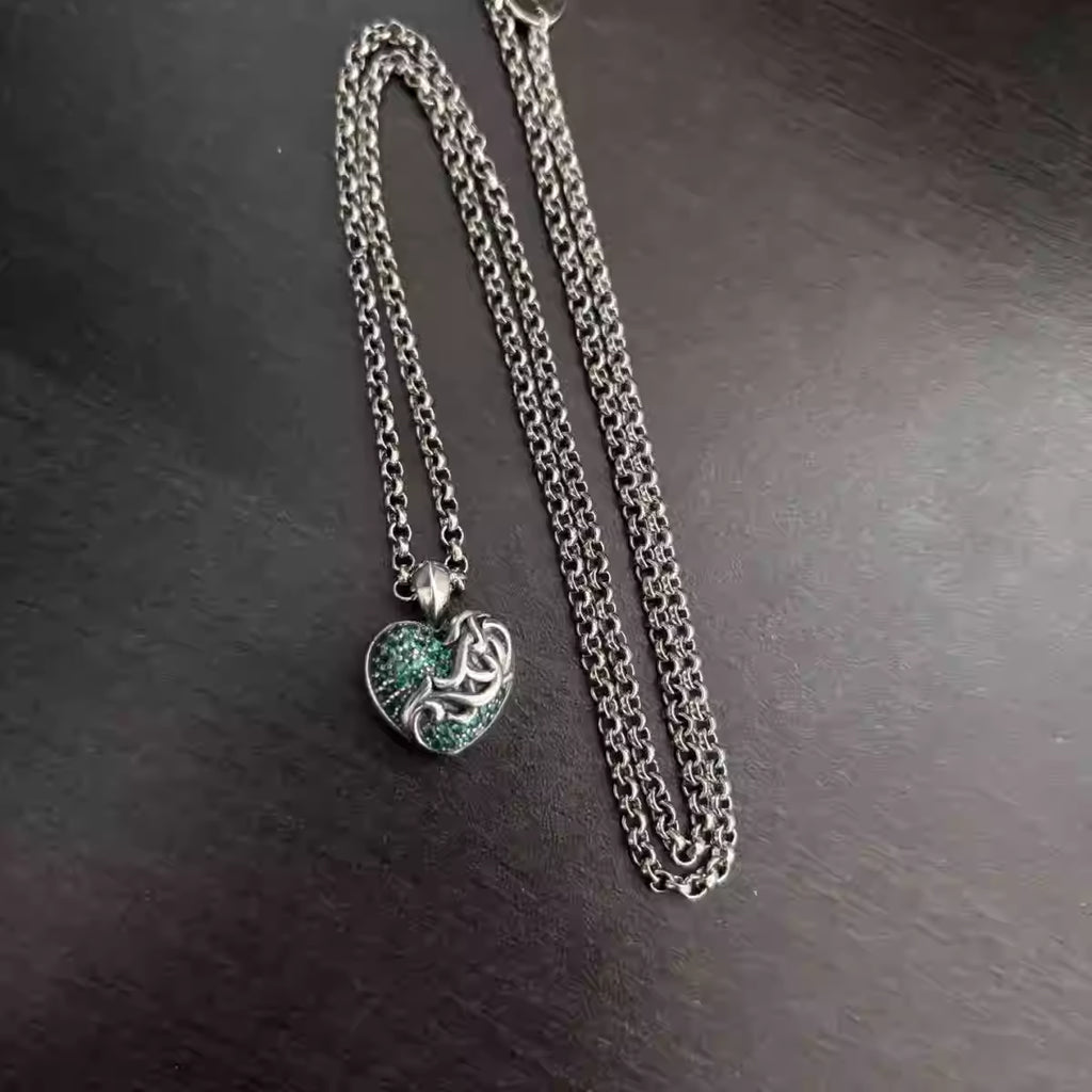 S925 Silver Swirl Overlay Encrusted Heart Pendant Necklace™