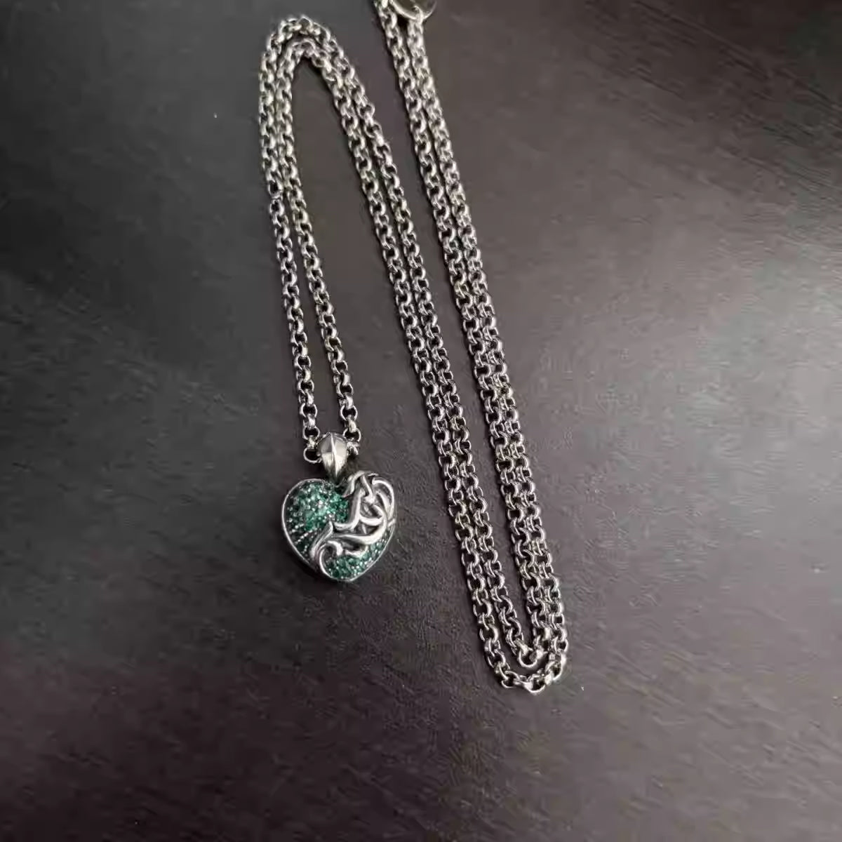 S925 Silver Swirl Overlay Encrusted Heart Pendant Necklace™