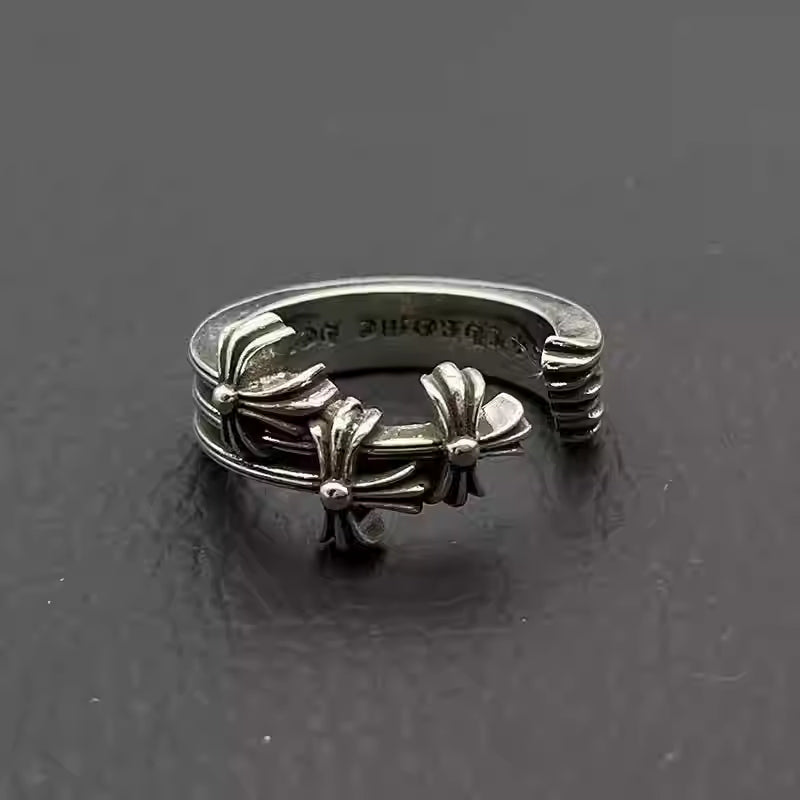 S925 Silver Triple Fleur Cross Open Ring™
