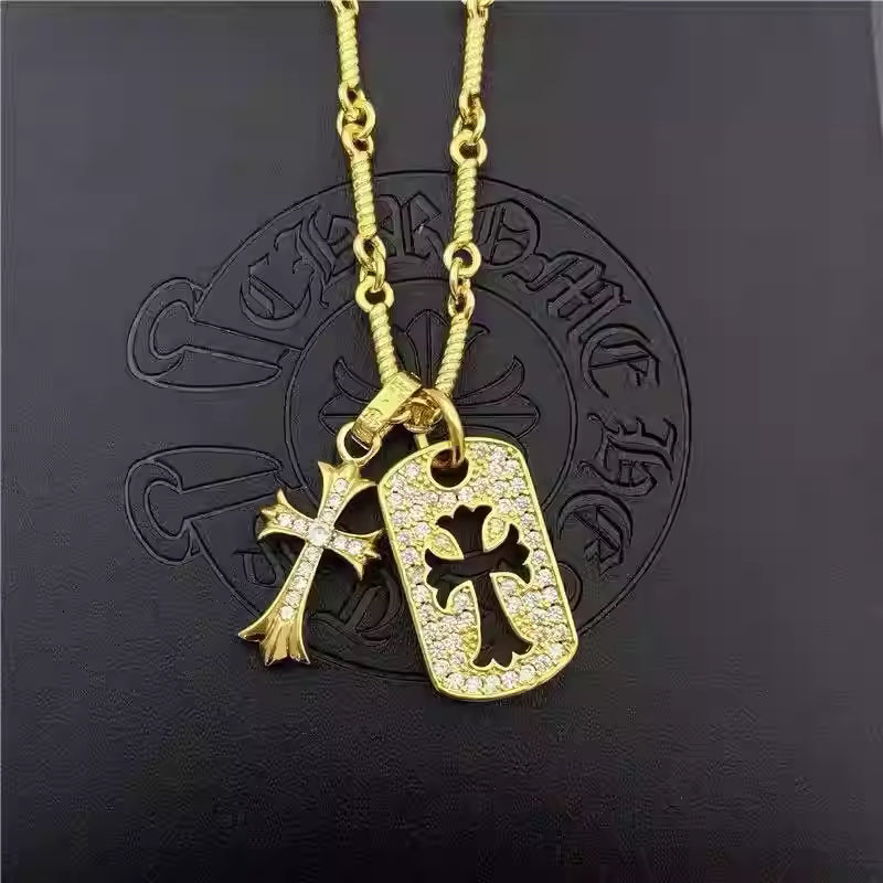 S925 Silver Crystal Cross Dog Tag Double Pendant Necklace™