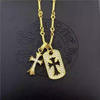 S925 Silver Crystal Cross Dog Tag Double Pendant Necklace™