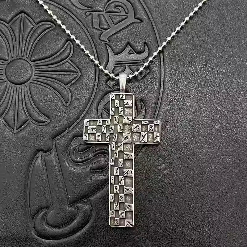 S925 Silver Tile Grid Cross Pendant Necklace™
