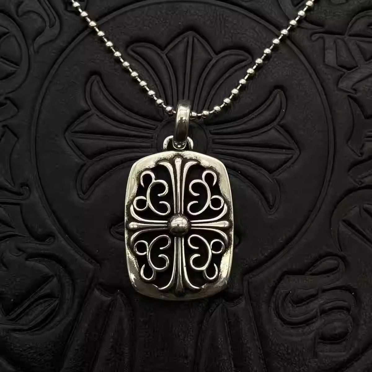 S925 Silver Black Inlay Ornate Cross Pendant Necklace™