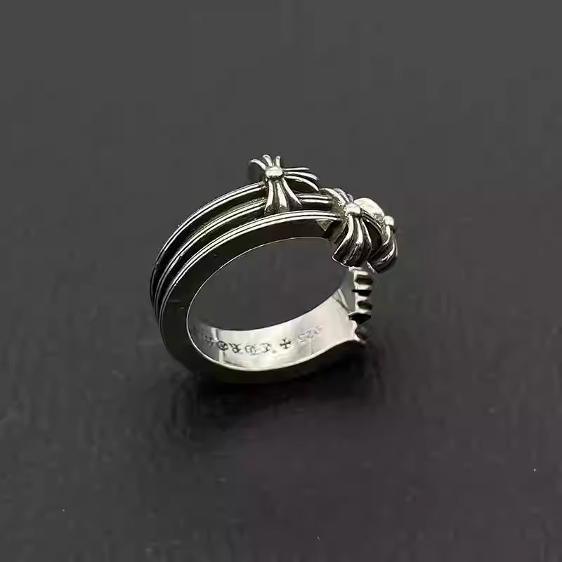 S925 Silver Triple Fleur Cross Open Ring™