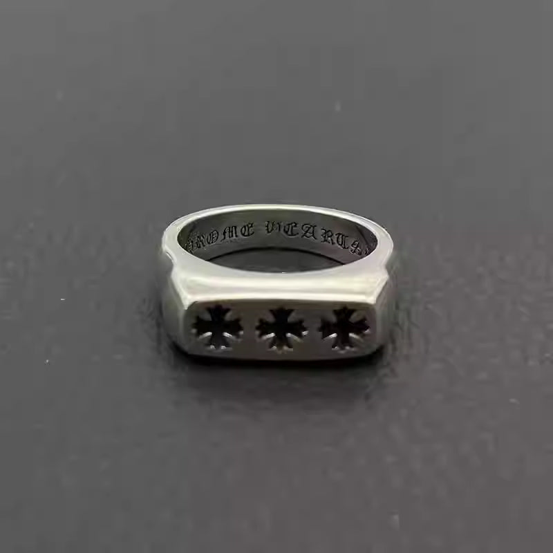 S925 Silver Triple Flower Cross Signet Ring™