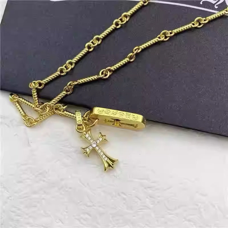 S925 Silver Crystal Cross Dog Tag Double Pendant Necklace™