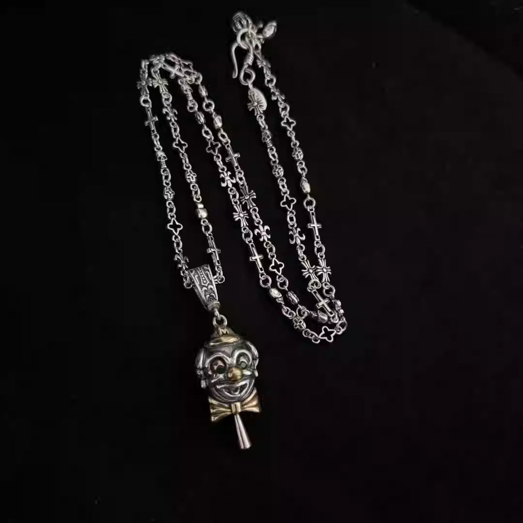 S925 Silver Clown Face Bow Tie Pendant Necklace™