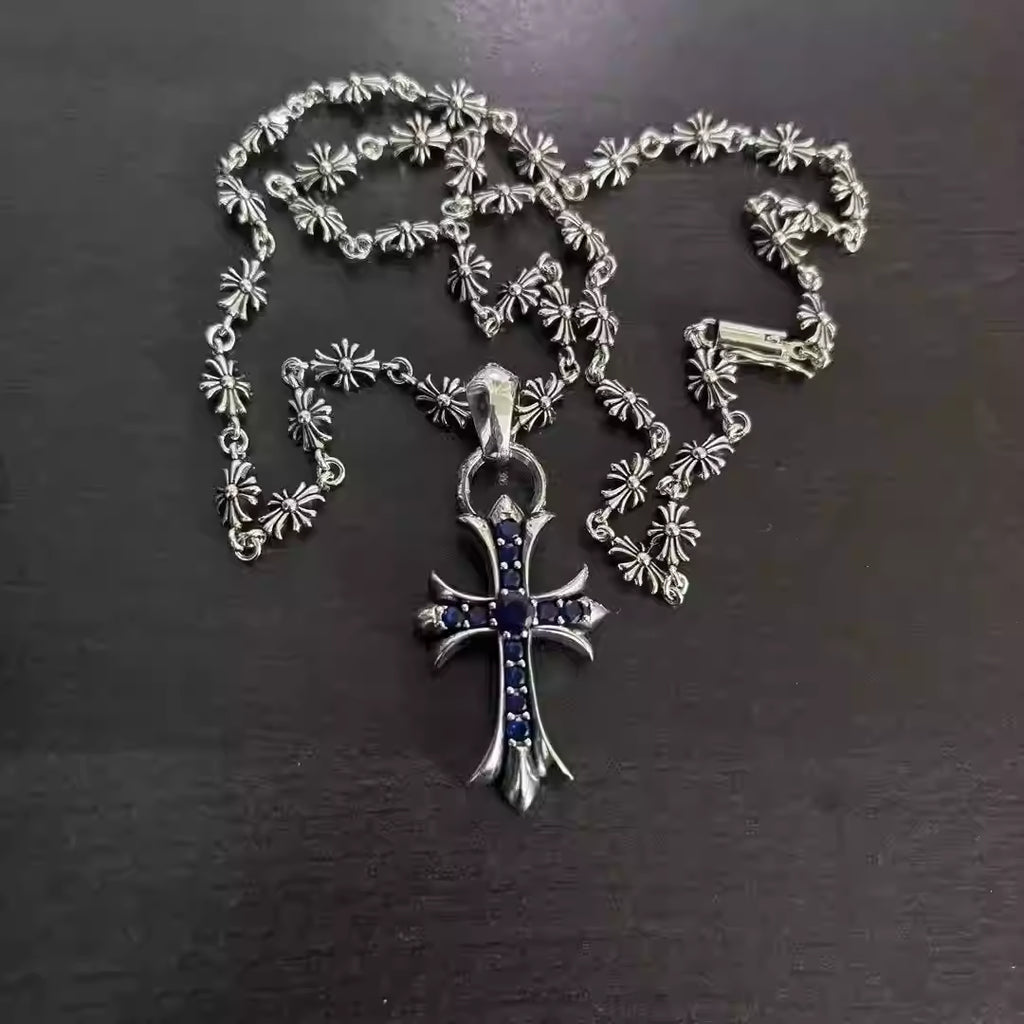 S925 Silver Blue Stone Flared Cross Necklace™