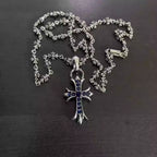 S925 Silver Blue Stone Flared Cross Necklace™