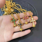 S925 Silver Gold Colored Stone Cross Necklace™
