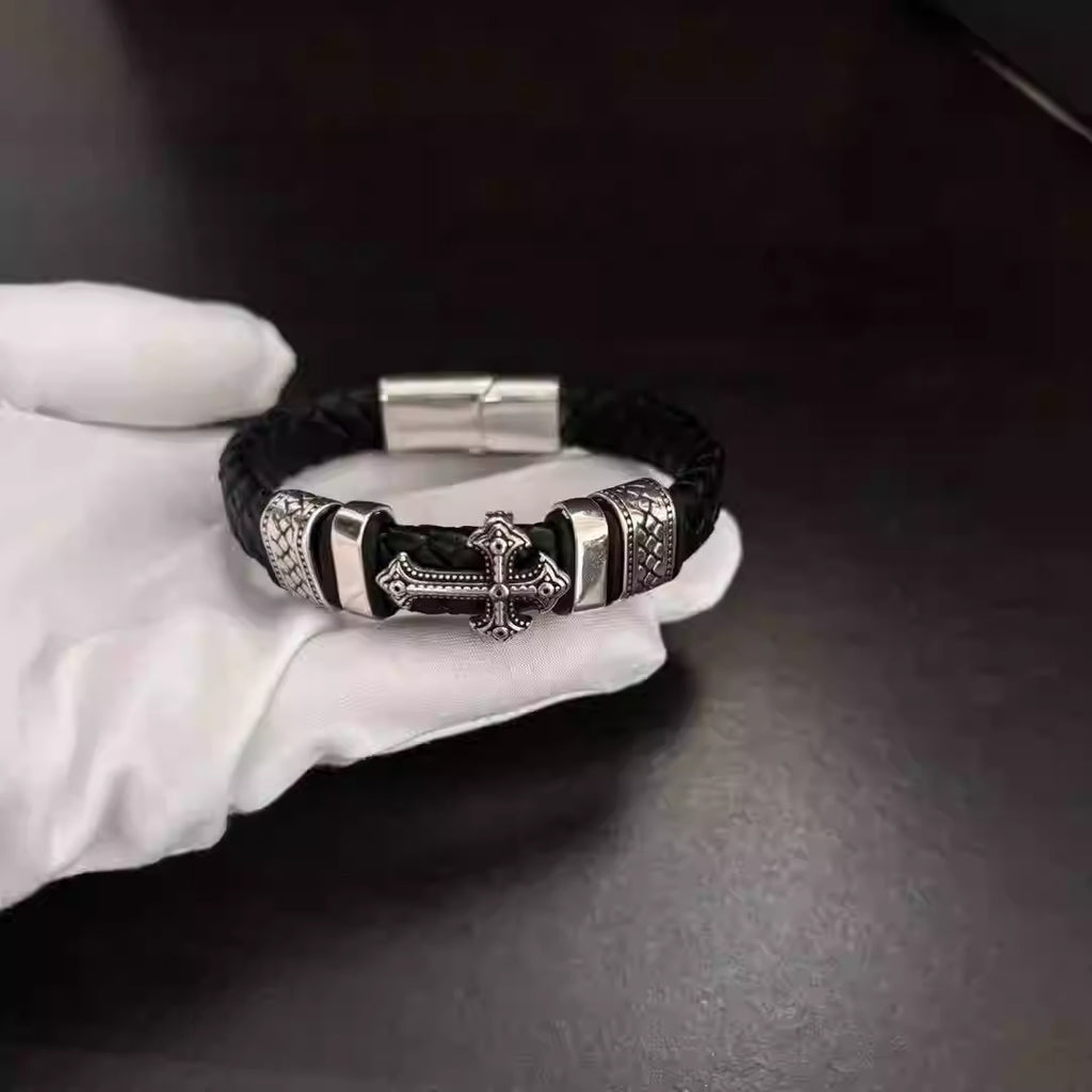 S925 Silver Cross Braided Leather Bracelet™