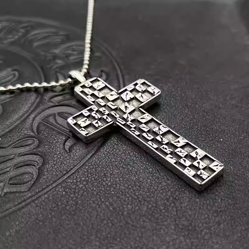 S925 Silver Tile Grid Cross Pendant Necklace™
