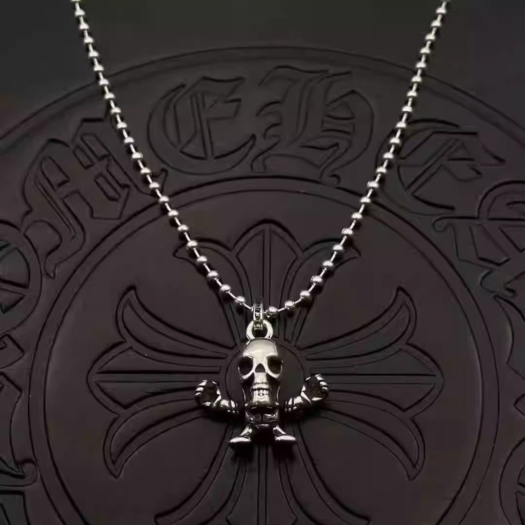 S925 Silver Skull Figure Charm Necklace™
