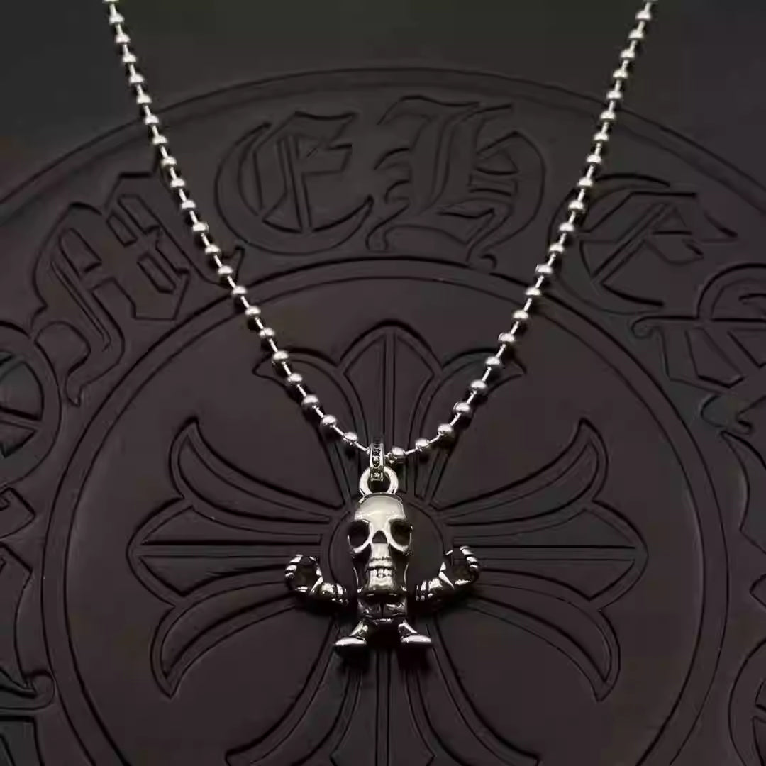 S925 Silver Skull Figure Charm Necklace™
