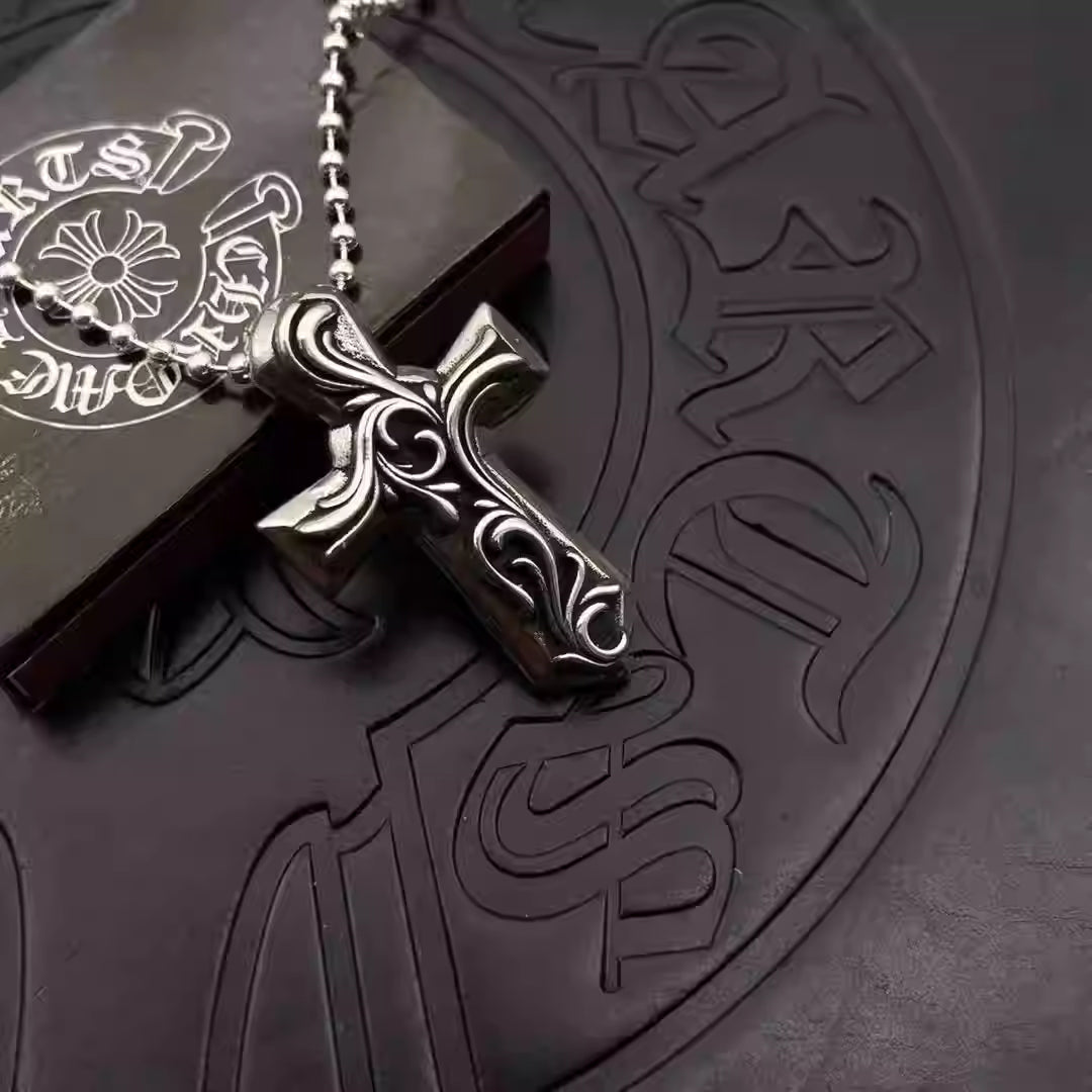 S925 Silver Engraved Thick Cross Pendant Necklace™