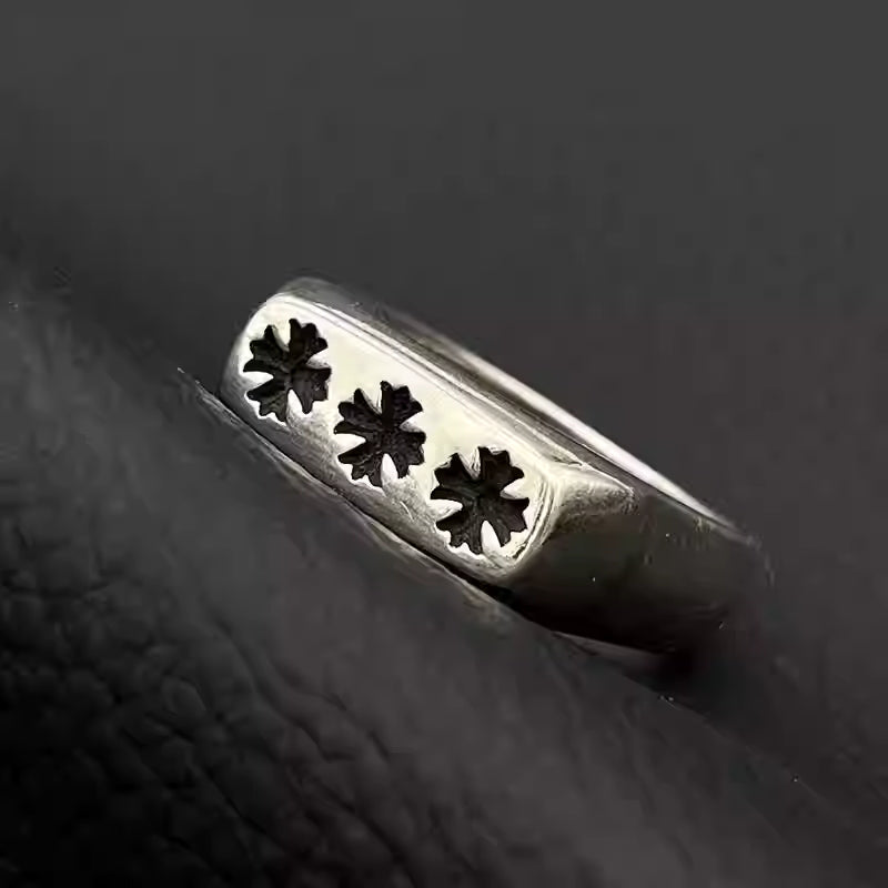 S925 Silver Triple Flower Cross Signet Ring™