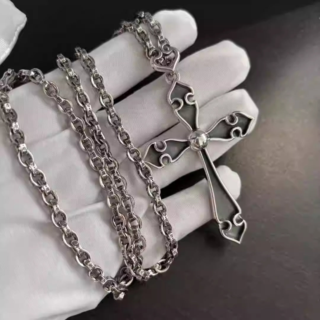 S925 Silver Ornate Cutout Cross Pendant Necklace™