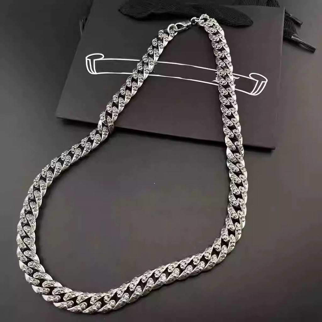 S925 Silver Patterned Flower Cross Link Necklace™