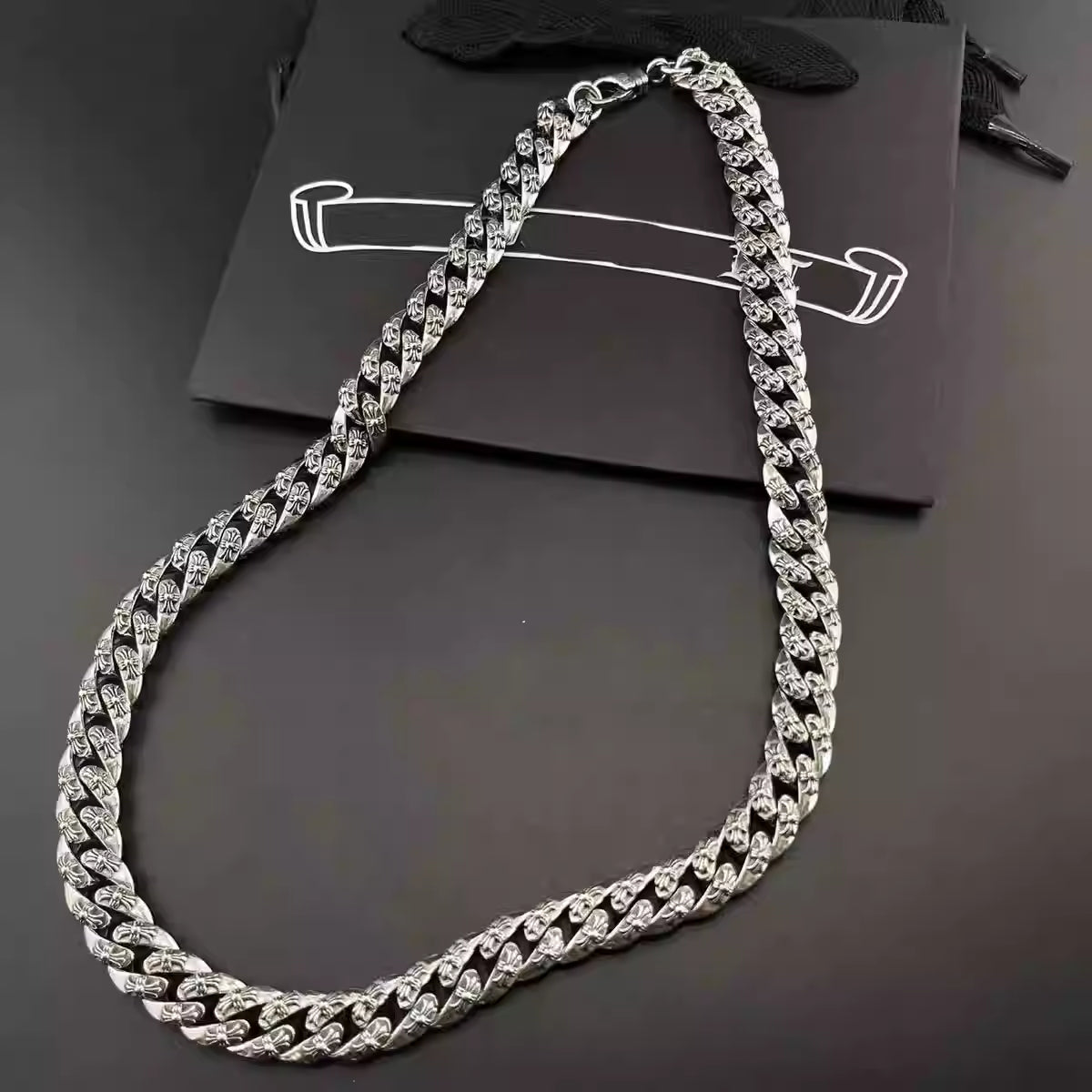 S925 Silver Patterned Flower Cross Link Necklace™