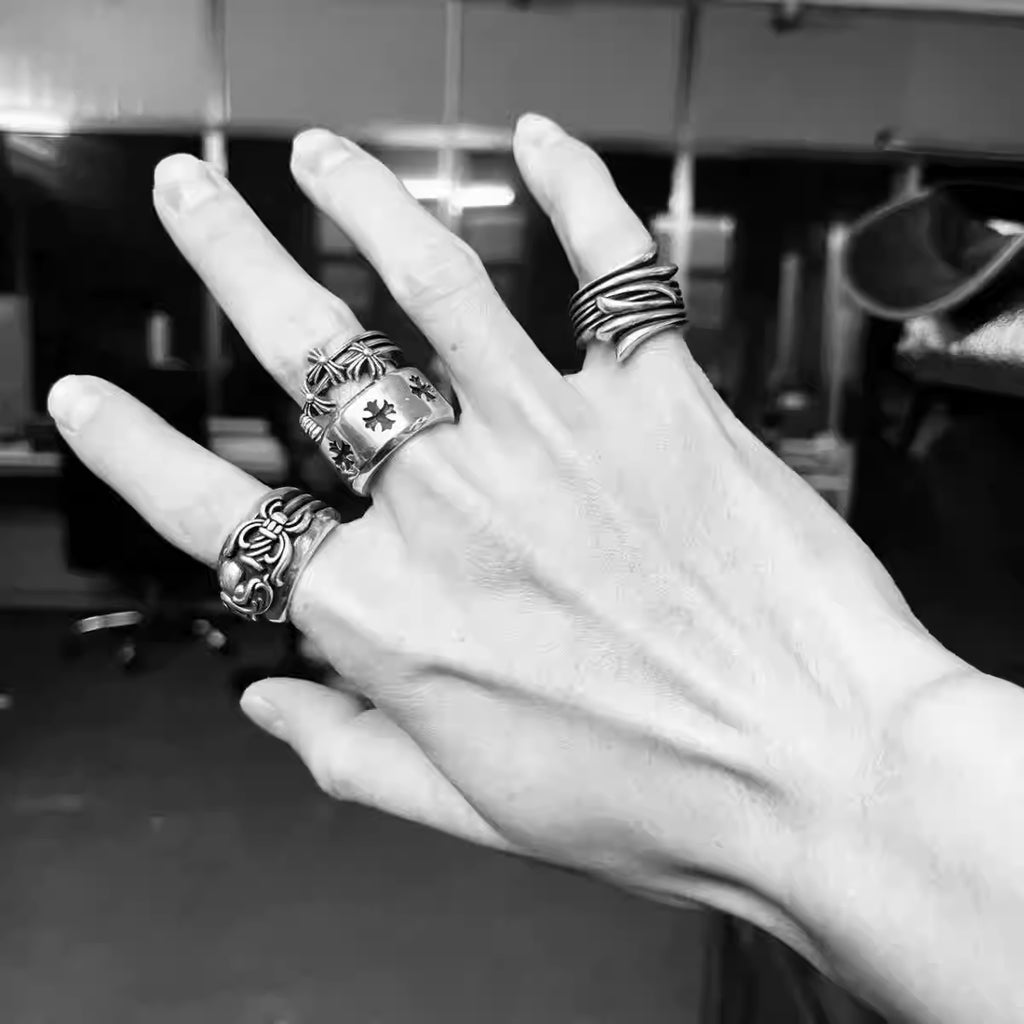 S925 Silver Triple Fleur Cross Open Ring™