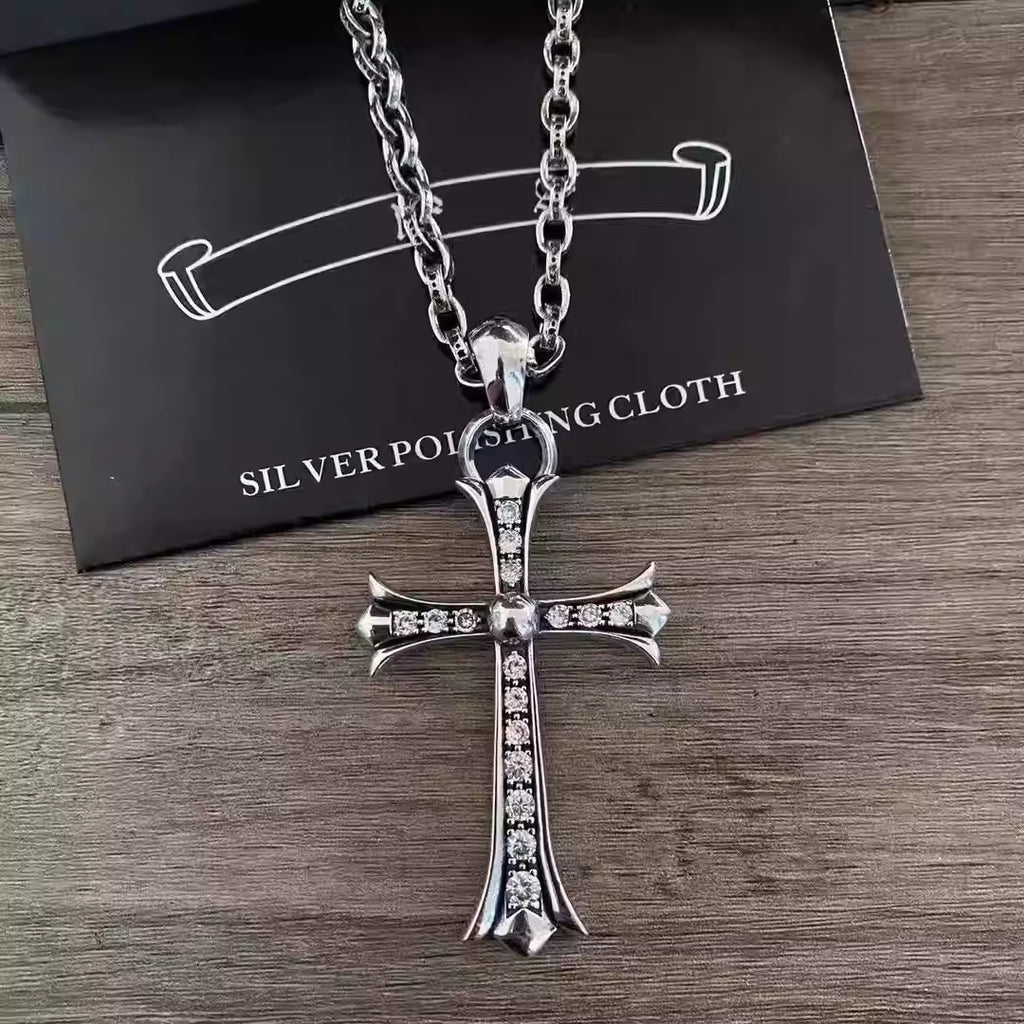 S925 Silver Iced Crystal Cross Pendant Necklace™