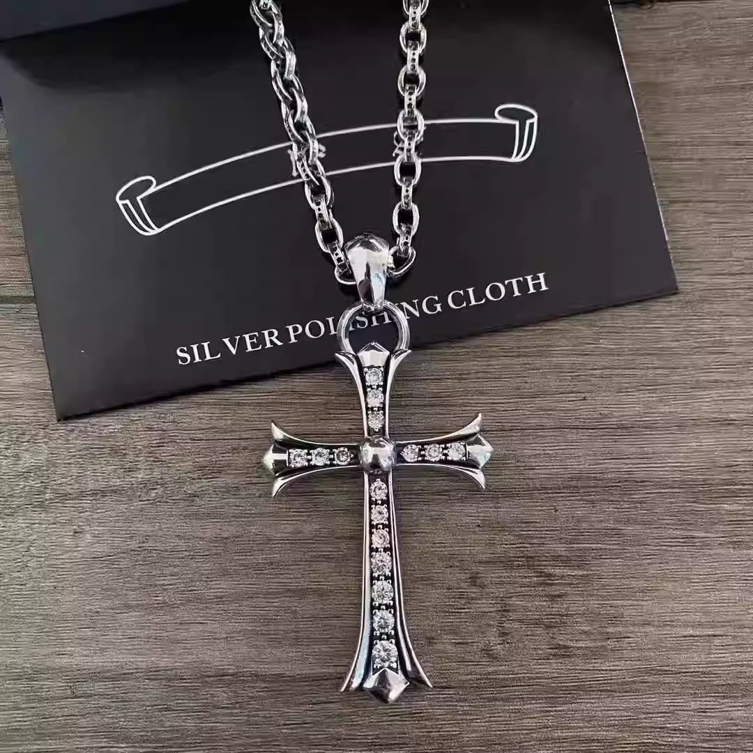 S925 Silver Iced Crystal Cross Pendant Necklace™