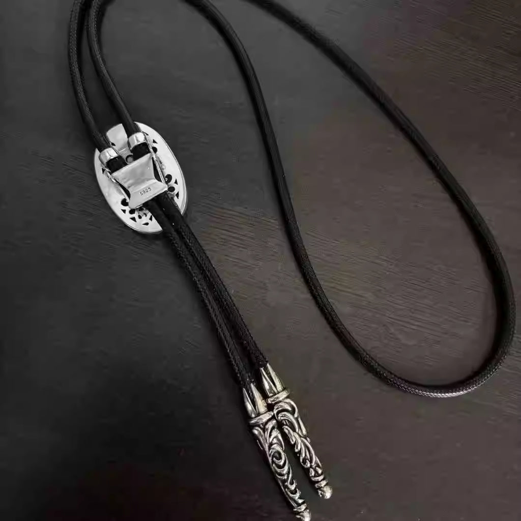 S925 Silver Cross Emblem Adjustable Leather Cord Necklace™