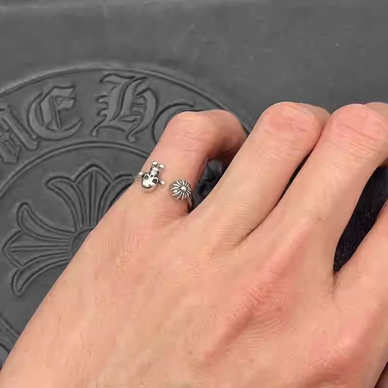 S925 Silver Skull & Flower Open Ring™