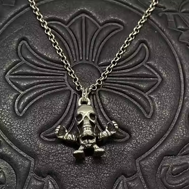 S925 Silver Skull Figure Charm Necklace™