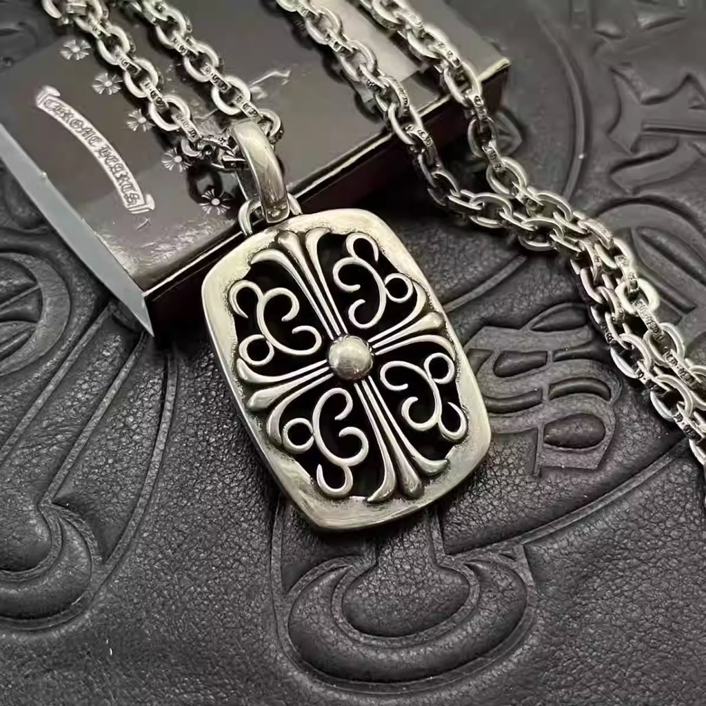 S925 Silver Black Inlay Ornate Cross Pendant Necklace™