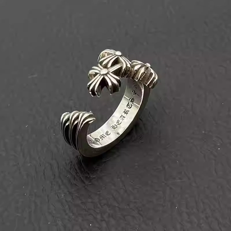 S925 Silver Triple Fleur Cross Open Ring™