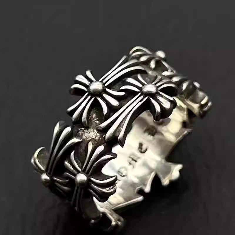 S925 Silver Double Row Flower Cross Ring™