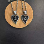 S925 Silver Black Enamel Fleur De Lis Heart Necklace™
