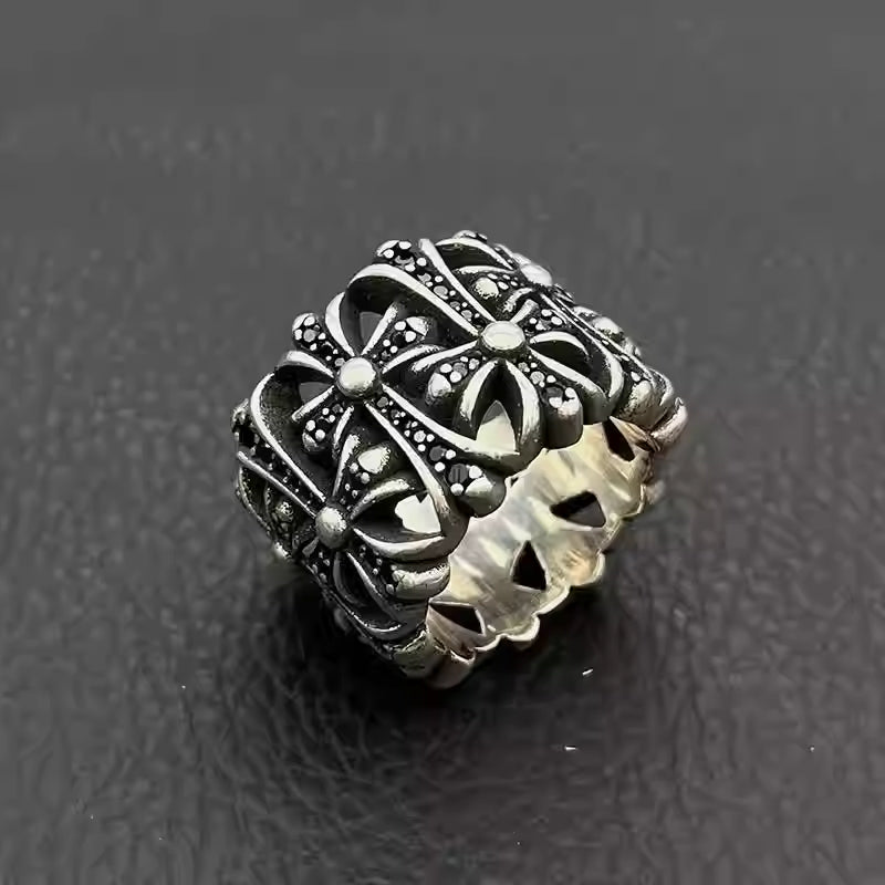 S925 Silver Dotted Cross Openwork Ring™