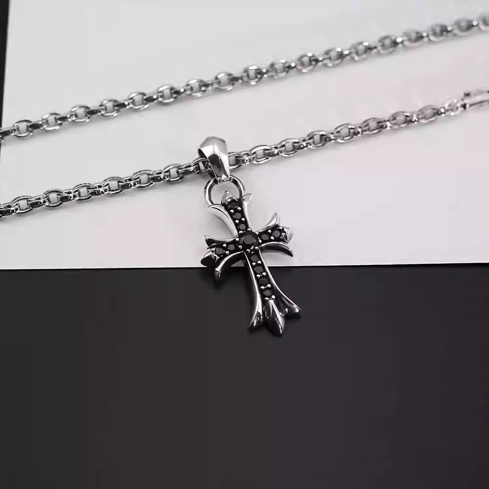 S925 Silver Black Stone Flared Cross Necklace™