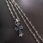 S925 Silver Blue Stone Flared Cross Necklace™