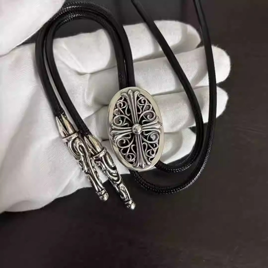 S925 Silver Cross Emblem Adjustable Leather Cord Necklace™