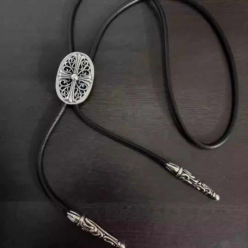 S925 Silver Cross Emblem Adjustable Leather Cord Necklace™