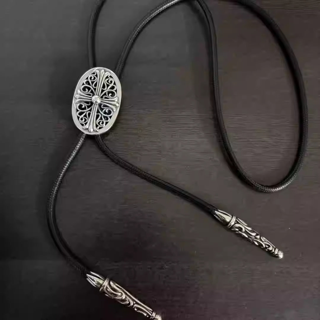 S925 Silver Cross Emblem Adjustable Leather Cord Necklace™