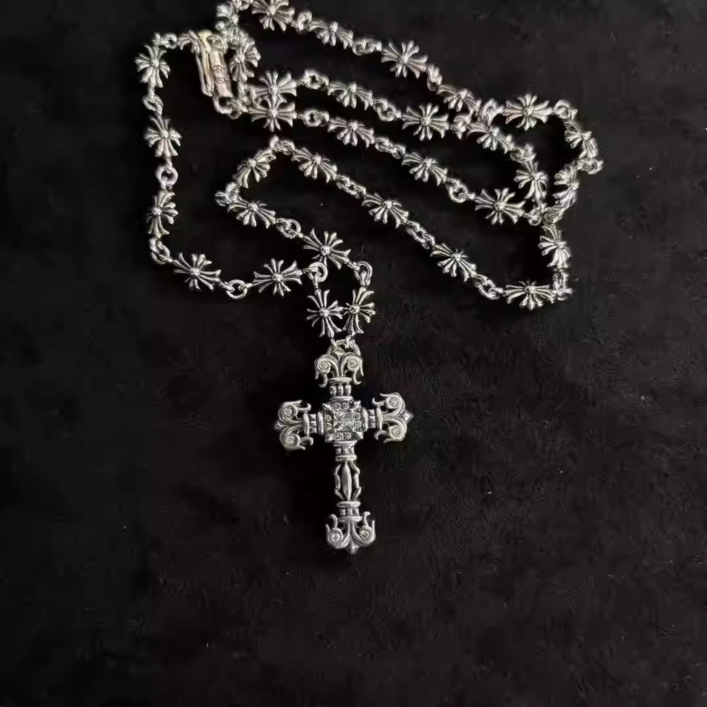 S925 Silver Floral Cross Pendant Necklace™