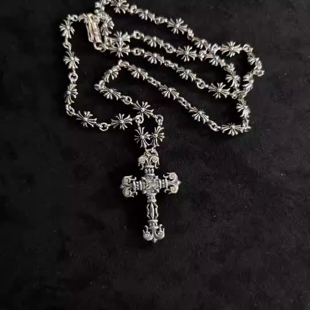 S925 Silver Floral Cross Pendant Necklace™