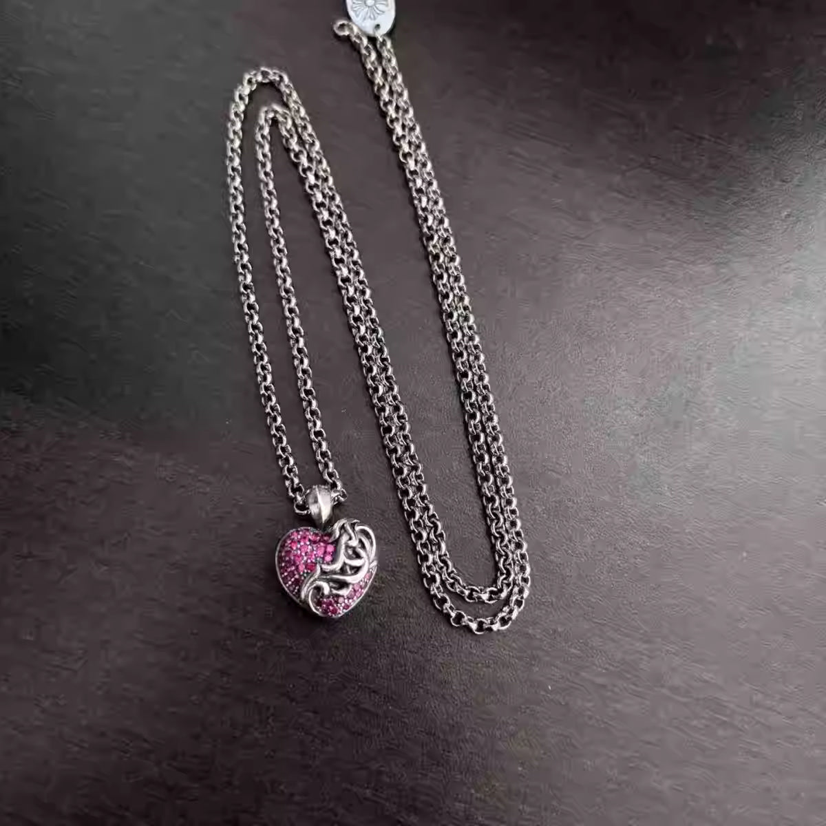 S925 Silver Swirl Overlay Encrusted Heart Pendant Necklace™