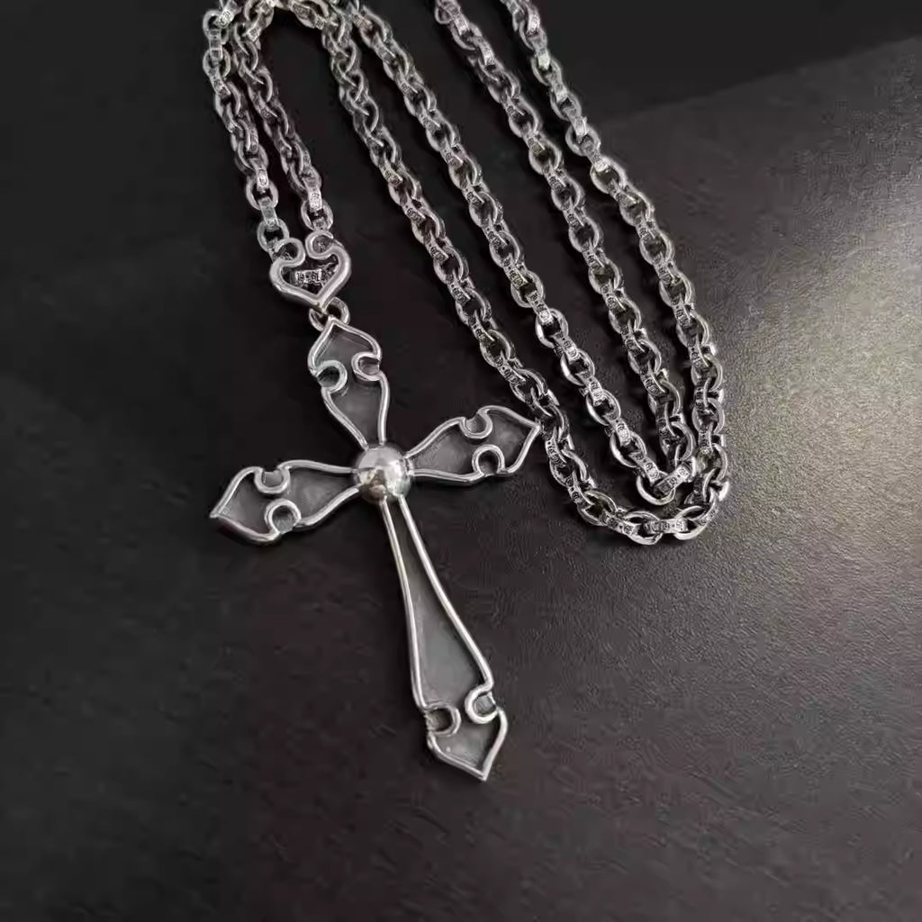 S925 Silver Ornate Cutout Cross Pendant Necklace™