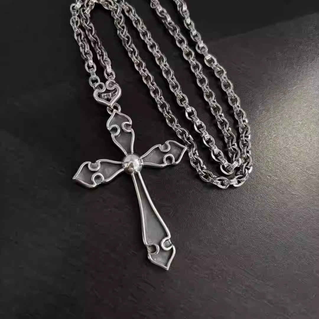 S925 Silver Ornate Cutout Cross Pendant Necklace™