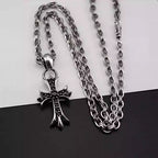 S925 Silver Black Stone Flared Cross Necklace™