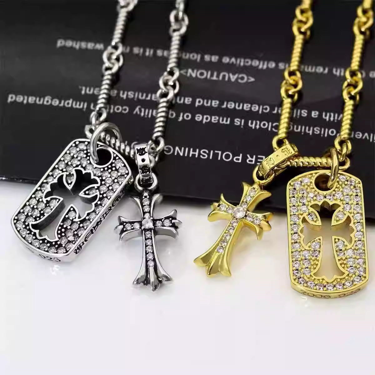S925 Silver Crystal Cross Dog Tag Double Pendant Necklace™